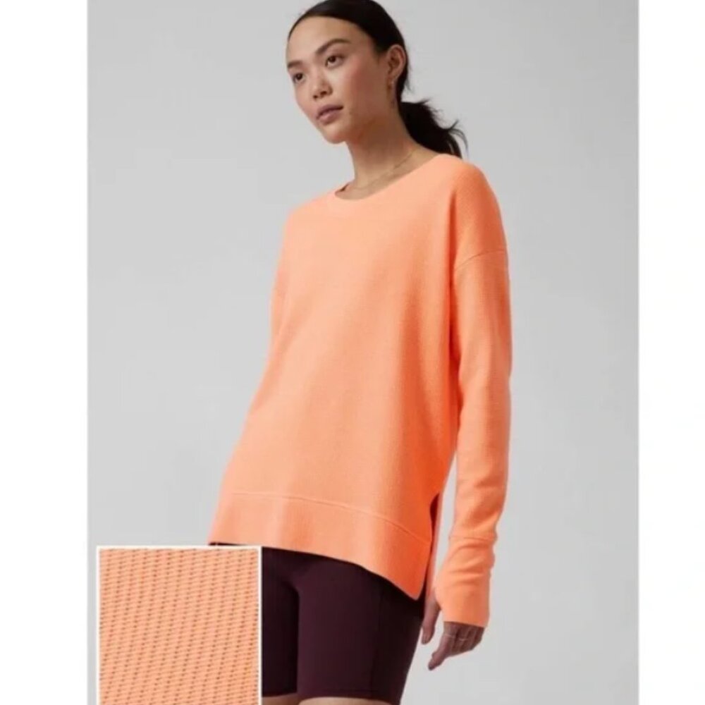 Athleta‎ Coaster Luxe Waffle Sweatshirt with thumbholes orange S